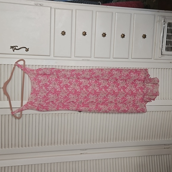 Jigsaw Dresses & Skirts - Pink floral dress with pink slip attached.